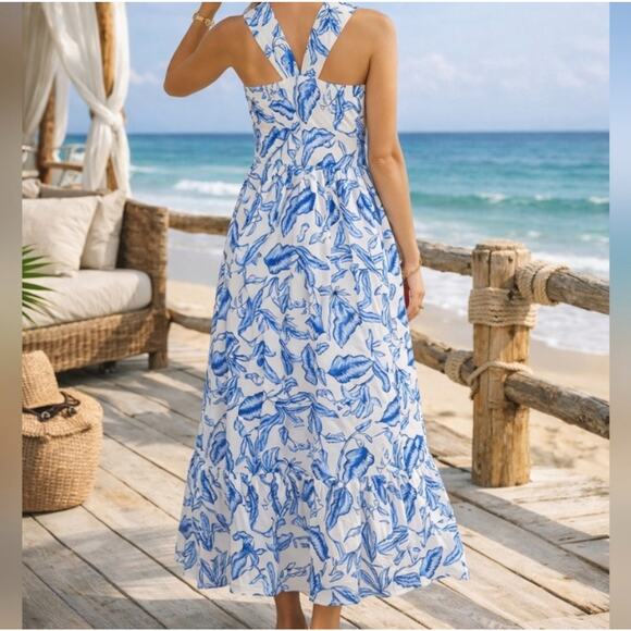 GRACE KARIN Dress Medium Floral Halter Resort Cruise Summer Pockets Sleeveless - Picture 2 of 11